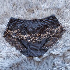 Vintage-inspired brown and gold lace bikini panty